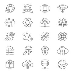 Poster - 
Network vector icons. Networking line icons collection. Online, computer, website, server, web design, hardware, software, programming, network related thin line icon collection. Editable stroke