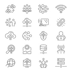 Poster - 
Network vector icons. Networking line icons collection. Online, computer, website, server, web design, hardware, software, programming, network related thin line icon collection. Editable stroke