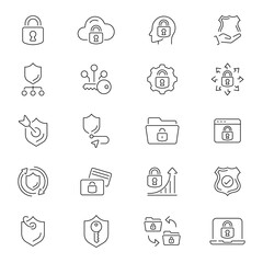 Poster - Privacy vector icons. Set of Privacy web icons in line style. Guard, cyber security, password, safety, data protection, key, shield, security, privacy related thin line icons
