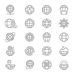 Poster - Globe vector icons. Globe icon set. World globe line icons. Earth, global, country, map, planet, globe related icons. Thin line editable stroke