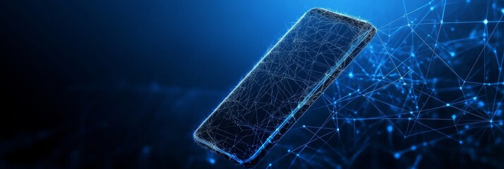 Poster - Blue Futuristic Smartphone Technology Concept Background With Lines, Dots And Triangles Connection
