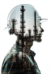 Wall Mural - profile of a worker with industrial background overlay