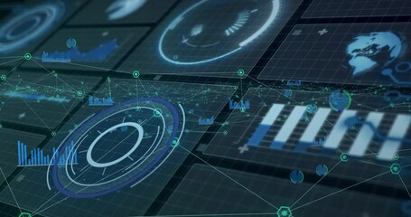 Poster - Displaying animation, digital interface with data charts and graphs, futuristic design
