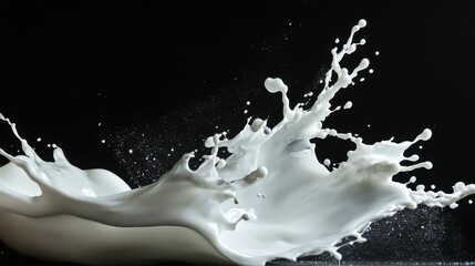 Poster - Dynamic milk splash against black background.