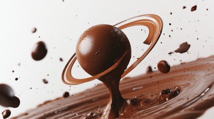 Poster - Chocolate sphere with rings in liquid chocolate splash.