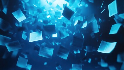 Poster - Abstract Blue Papers Flying in Dark Background