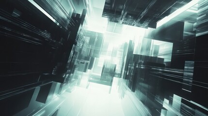 Poster - Abstract futuristic digital landscape with light beams and depth