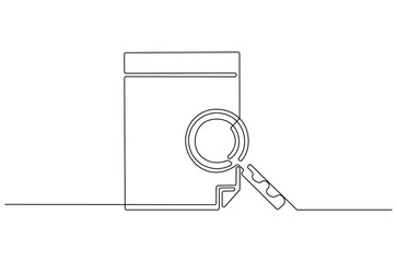 Wall Mural - continuous one line drawing of paper document with magnifying glass. single line drawing illustratio
