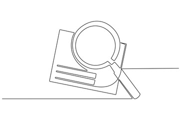 Wall Mural - continuous one line drawing of paper document with magnifying glass. single line drawing illustratio