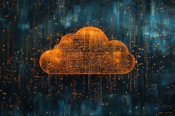 Poster - Glowing Orange Cloud Digital Network Abstract Technology Background