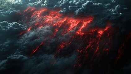 Poster - Fiery Volcanic Eruption with Dark Clouds