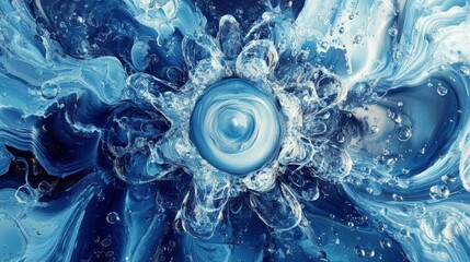 Poster - Abstract swirling blue liquid with bubbles and a central eye-like form.
