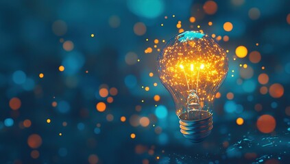 Poster - Glowing Lightbulb with Orange and Blue Bokeh Background