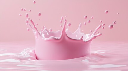 Poster - Pink liquid splash crown, droplet crown,  smooth texture, pastel background.