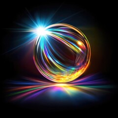 Poster - Radiant colorful light sphere dark background digital art abstract environment close-up view vibrant concept