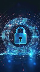 Poster - digital lock symbolizing cybersecurity in a tech landscape