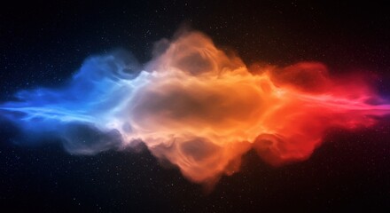 Poster - An abstract digital rendering of a luminous, cloud-like formation with a warm orange core transitioning to cool blue and red edges, set against a dark, star-speckled background