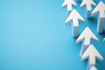 Poster - White arrows pointing upward on a blue background, symbolizing growth
