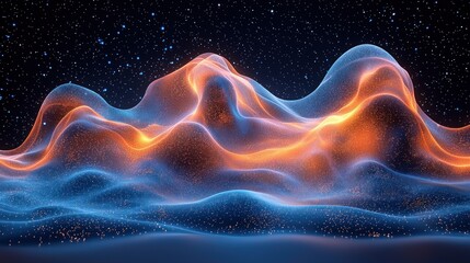 Fototapete - Abstract landscape of glowing, flowing shapes