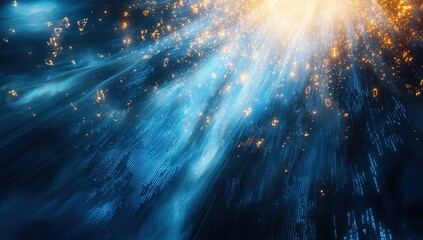Poster - Abstract Blue And Gold Light Burst Background