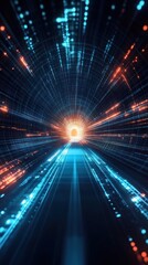 Poster - Abstract representation of light beams converging towards a glowing portal