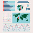 © sasa_elebea - Minimalist World Map with Global Technology Charts. Infographic Illustration for Technology Startups, Data Analysis and Business Growth Visualization