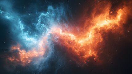 Poster - Vibrant cosmic nebula with blue and orange hues