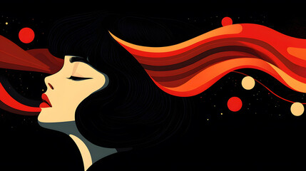 Poster - Stylized woman with flowing hair and vibrant colors