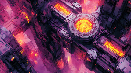 Poster - Abstract futuristic landscape with vibrant colors and structures