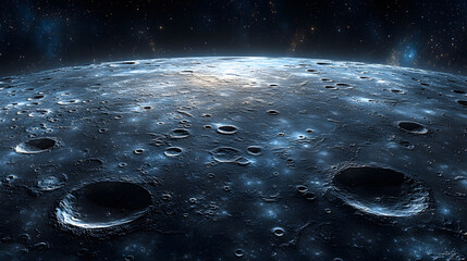 Poster - Lunar surface with craters under a starry sky