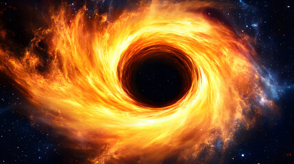 Poster - Cosmic black hole swirling with fiery colors and stars