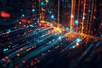 Poster - Abstract digital landscape with glowing particles and vibrant colors