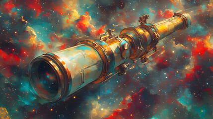 Poster - Futuristic telescope in a colorful cosmic backdrop
