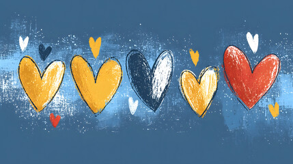 Poster - Colorful hearts on a textured blue background