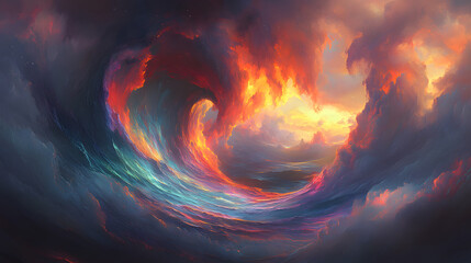 Poster - Vivid swirling clouds at sunset over the ocean