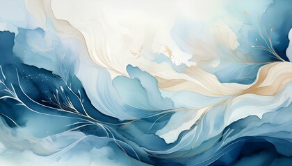 Fototapete - Watercolor abstract background with blue and white tones.