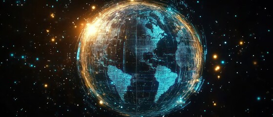 Poster - A glowing digital globe showcasing Earth with bright cosmic elements