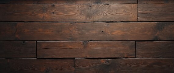 Poster - Dark brown wooden background with natural grain texture. Rustic hardwood plank timber surface. Vintage wall pattern decor for interior design or construction.