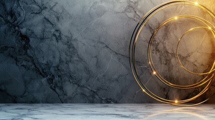 Canvas Print - Empty marble room with golden rings