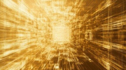 Poster - Abstract gold tunnel of light and data streams.