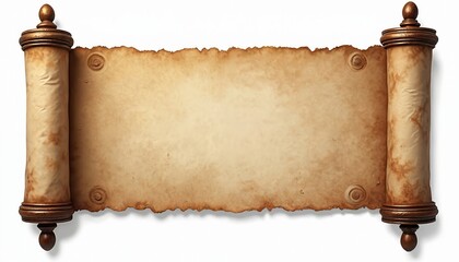 Poster - Ancient scroll with blank parchment surface rolled with brown wooden rollers. Vintage paper sheet for text. Antique style, history, mediaeval theme, perfect for movie, game, web design or book cover.
