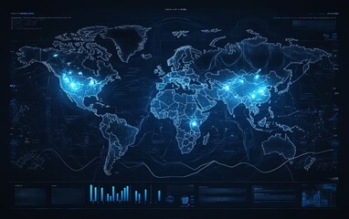 global data network, digital world map