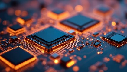 Leinwandbilder - Silicon wafer with multiple microchips. Semiconductor manufacturing, computer processors, integrated circuits on motherboard. Tech, digital, data, hardware, electronic components.