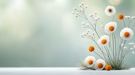 Poster - Delicate white flowers and orange accents on a soft background