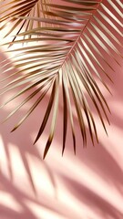 Poster - Pink tropical palm fronds displaying delicate shadow texture against aesthetic blush gradient summer background video