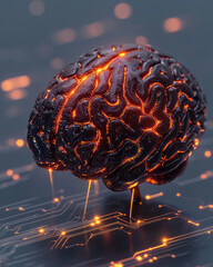 Poster - A futuristic medical interface featuring a holographic black glossy brain, with neural signals