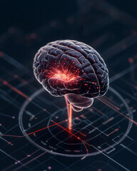 Aufkleber - A futuristic medical interface featuring a holographic black glossy brain, with neural signals