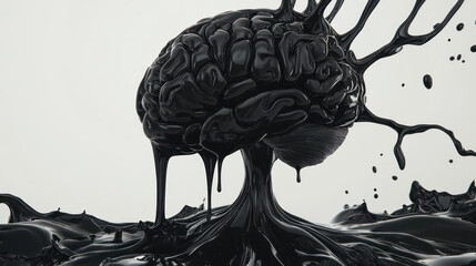 Aufkleber - An artistic abstraction of consciousness, where a 3D-rendered black brain morphs and reshapes like