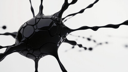 Poster - A dreamlike neural network forming an abstract black brain, the glossy material stretching and