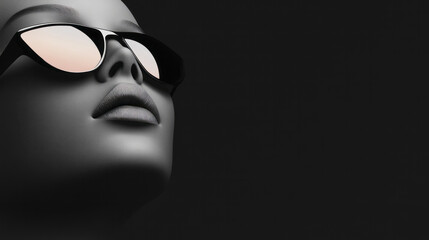 Poster - A hyper-detailed close-up of a glossy mannequin face, with minimalist sunglasses seamlessly